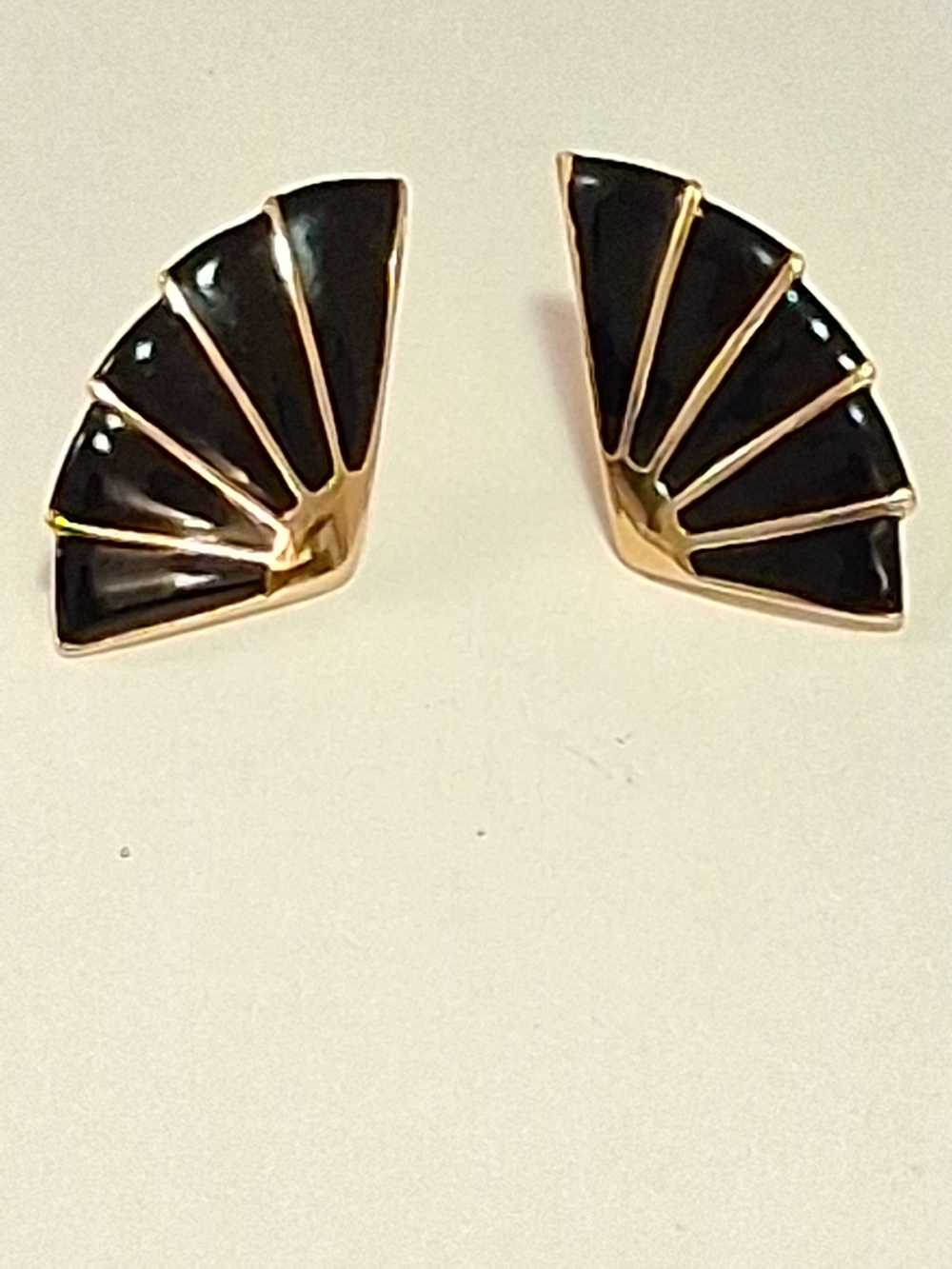 Napier | Vintage | Black and Gold Fan Fan-Shaped Stud Earrings